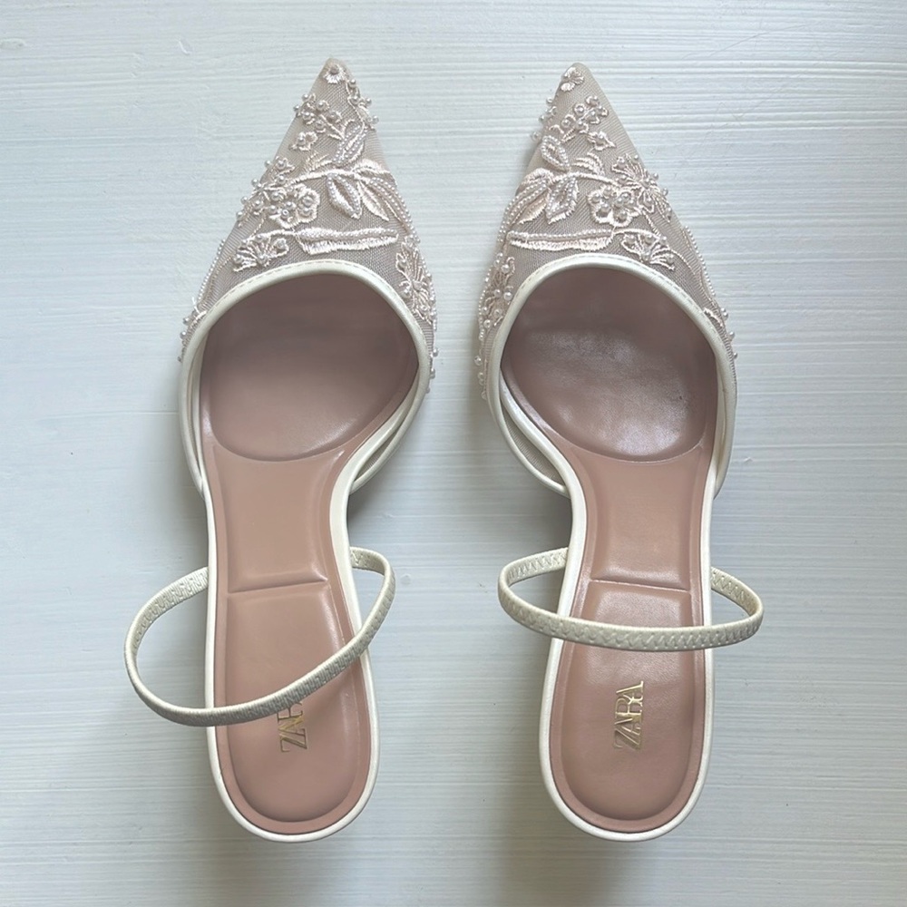 Zara Embroidered Mesh Slingbacks